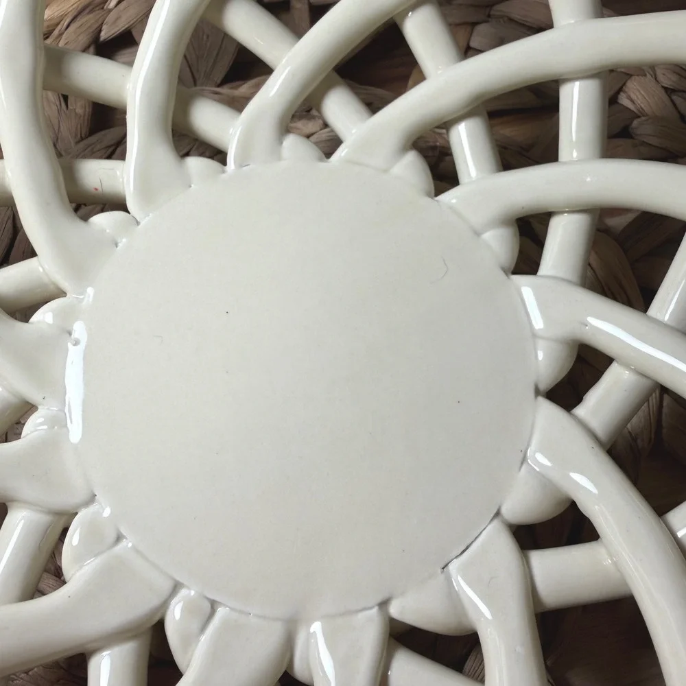 Casafina Portugal Cream Ceramic Woven Lattice Basket Bowl Medium Round 10